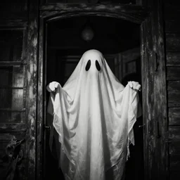 scary ghost caught from a camera's tape in a haunted house, scary atmosphere, black and white