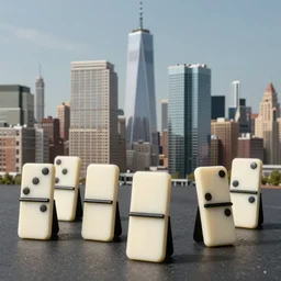 manhattan by the buildings are dominoes realistic 3 5 mm cinematic