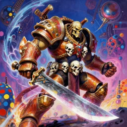 a ultradetailed painting of yidris maelstrom wielder commander 2 0 1 6 4 armed orc skulls on waist with large blade being blast by energy, by karl kosinski yayoi kusama mc escher gottfried helnwein magic the gathering art, sci fi, futurism, vibrant colors zbrush sharp focus