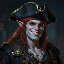 portrait of a pale skin self confident smiling orc with a pirate hat, dramatic lighting concept art by blizzard studio and ruan jia and raphael lacoste, trending on artstation