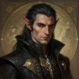 portrait of a handsome male dark elf, fantasy, frank herbert, intricate, elegant, highly detailed, digital painting, artstation, concept art, sharp focus, illustration, art by artgerm and greg rutkowski and alphonse mucha