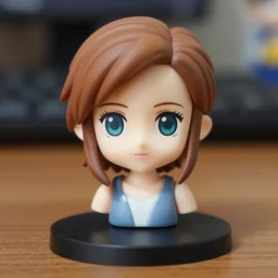 a head and shoulders collectible figurine of emma watson, figma, anime style, on the table, photo,