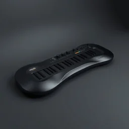 very distant shot render matte black high tech electronic musical instrument, surface modelling, flow form, rounded edges, centered on studio gray background, all black design by nicole norris, james dyson, greg rutkowsk, jonathan ive, braun design, technologic design, octane engine render, detailed product concept unreal engine 6 render
