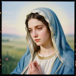 kodak portra 4 0 0, 8 k, soft light, volumetric lighting, highly detailed, britt marling style 3 / 4, portrait photo of the virgin mary, highly detailed face, inspired by ophelia paint, a beautiful scenery with highly detailed landscape, realistic, refined, beautifully detailed, natural outdoor soft pastel lighting colors scheme, outdoor fine art photography, hyper realistic, photo realistic