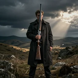 dark trenchcoat sawn off shotgun