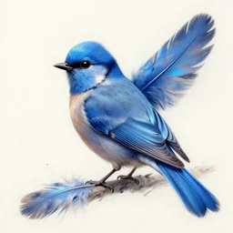 a drawing of a blue bird with feathers, concept art by penny patricia poppycock, deviantart contest winner, fantasy art, made of feathers, iridescent, speedpainting
