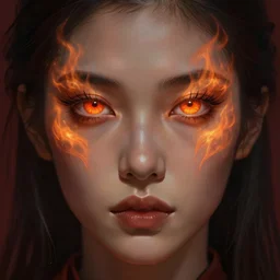 face portrait of a woman with dark flame on her eyes, concept art, digital painting, trending on artstation, deviantart, epic composition, extremely detailed, ambient lighting, masterpiece, sharp focus, octane render