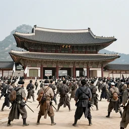japanese invasion of seoul, historical photo, realistic