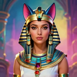 natalie portman as egyptian cat goddess, vivid colors, high details, cinematic, 8k resolution, beautiful detailed, photorealistic, digital painting, artstation, concept art, smooth, sharp focus, illustration, fantasy background, artstation trending, octane render, unreal engine