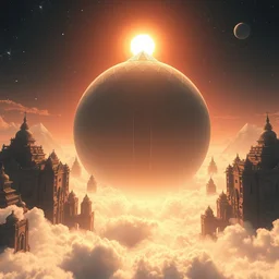 futuristic majestic solarpunk city in the galaxy, temples and pyramid on the clouds, one massive perfect sphere, bright sun magic hour, digital painting, solid cube of light, hard edges, artstation, concept art, sharp focus, illustration, 8 k highly detailed, ray traced