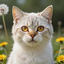a cat made of dandelions, amber eyes, highly detailed, digital art, sharp focus, trending on art station, plant, anime art style