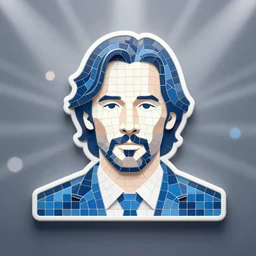 mosaic style icon of keanu reeves. light rays. bokeh