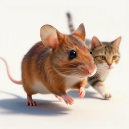 a mouse being chased by a cat, digital painting, extremely detailed, sharp focus, unreal engine 5 highly rendered, global illumination, radiant light, highly detailed face