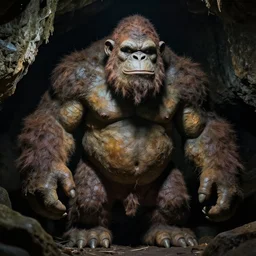 a giant cave troll, 8 k, moody lighting, shallow depth of field,