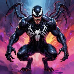 symmetry!! stunning portrait of venom!! by victo ngai, kilian eng vibrant colours, dynamic lighting, full body, digital art, winning award masterpiece, fantastically beautiful, illustration, aesthetically inspired by beksinski and dan mumford, trending on artstation, art by greg rutkowski, 8 k