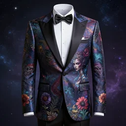 The tuxedo with a flower pattern, beautiful fantasy portrait, highly detailed, cosmic horror, concept art, 4K, HDR, trending on ArtStation