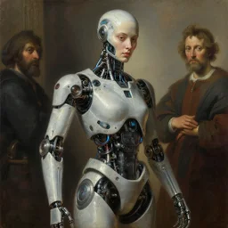 chinese cyborg, oil painting, high detail, sfumato, by caravaggio, by michelangelo, science fiction