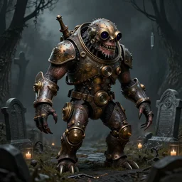 ultra realistic steampunk monster, dramatic lighting, dark graveyard, keith thompson
