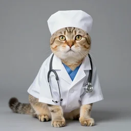cat wearing doctor's attire, studio lighting