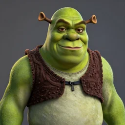professional fantasy art of jay leno he looks like shrek, professional art, horror art, volumetric lighting, unreal engine 5, very detailed art, jay leno with gray skin