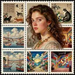 beautiful portrait, beautiful big postage stamp, polyptych, animal, architecture, battle, bijinga, calligraphy, capriccio, caricature, cityscape, cloudscape, design, digital, figurative, genre, graffiti, history, icon, illustration, installation, interior, jewelry, landscape, literary, manga, marina, miniature, mural, mythological