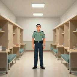 an officer's living quarters, with main game character standing in the middle, from a space themed lucasarts point and click 2 d graphic adventure game, art inspired by thomas kinkade
