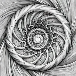 “geometrically incomprehensible surreal order of helix, extremely high detail, photorealistic, intricate line drawings, dotart, album art in the style of James Jean”