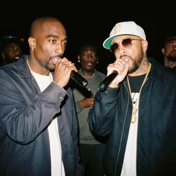 Tupac and Eminem rapping together, good vibes, cinestill 800t