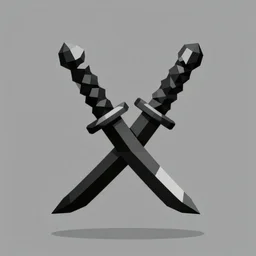2 dimensional, vector, low poly, black crystal katanas icon, grey background, cgsociety, artstation, octane render