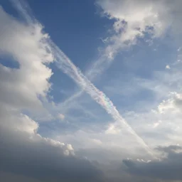 a photo of the sky, there are puffy clouds and prismatic cracks crisscrossing the sky