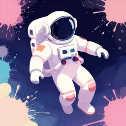 astronaut wearing headphones floating in space, pixiv fanbox, dramatic lighting, maximalist pastel color palette, splatter paint, pixar and disney concept, graphic novel by fiona dustin nguyen peter elson alan bean wangechi mutu, clean cel shaded vector art, on artstation