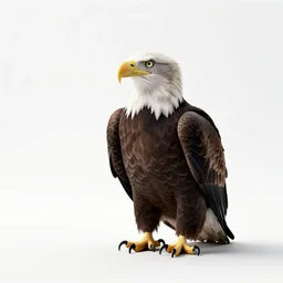 adorable bald eagle, studio photography, full body, isolated on a pure white background, centered, entire subject in frame, sharp focus, soft studio lighting