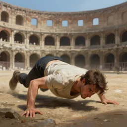 portrait of a man falling over in an arena, digital painting, cinematic light, sharp, artgerm and wlop