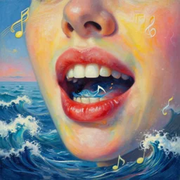 If our mouths where filled of praise like the sea, and our tongues joy like it’s manny waves we could never reach Your praise, surrealism, musical notes, beautiful sea landscapes, Very colorful painting 8k trending on art station, Intricate details, very realistic, cinematic lighting, volumetric lighting,