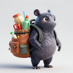 a lovecraftian creature carrying a backpack full of supplies in the style of pixar, adorable and whimsical,, fantasy, elegant, digital painting, artstation, unreal engine, octane render, concept art, matte, sharp focus, vibrant colors, high contrast, illustration, art by justin gerard