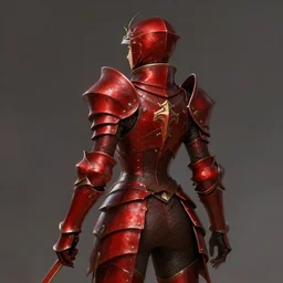 Female paladin, dnd, d&d, red armor, looking from behind, high fantasy, matte painting, by wlop
