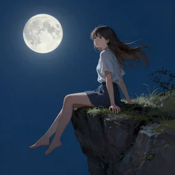portrait of a girl over a precipice, moonlight, high detail, clear focus, illustration, digital painting, trending on pixiv fanbox, cinematic, rossdraws art, karol buck, anna dittmann