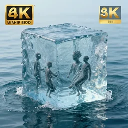 a sculpture made of water in the shape of cube, on the ocean water, water manipulation photoshop, cgsociety, cinematic, in the style of johnson tsang, long shot, hyper detailed, hyper realistic, ray tracing, 8 k resolution, sharp focus, realistic water, award winning