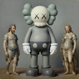 big abstract sculpture in the style of kaws by james jean and shusei nagaoka, oil on canvas, surrealism, neoclassicism, renaissance, hyper realistic, ultra detailed, cell shaded, 8 k