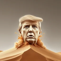 particles of sand explode out of sahara sand dune forming the visage of donald trump's face, surrealistic, supernatural trending on artstation