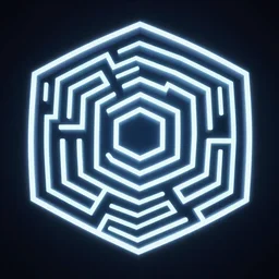 detailed hexagonal layer spiral neon isometric labyrinth maze