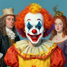 colorful portrait of mad bloody clown, by sandra chevrier and anthony van dyck and evelyn de morgan, artstation, illustration, comic book, polychromatic - colors, insanely detailed and intricate, hypermaximalist, elegant, ornate, hyper realistic, super detailed