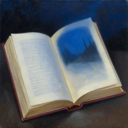 oil painting in a spellbook of a dark beautlful night, by charles vess and titian on black matte very textured paper, english country village square