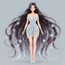 a beautiful illustration of a very beautiful young woman with long hair, full body, symmetrical, crystal lighting, 4 k