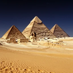 egypt piramids on horizon, fantasy dnd art, evil fluid, desert, by greg rutkowski, in style of movie stargate 1 9 9 4
