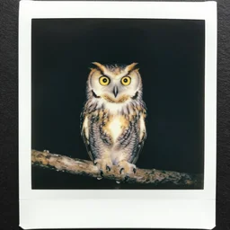 Polaroid photo of an infrared owl