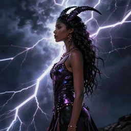 high fantasy black female Succubus portrait by Frank frazetta full body profile, trending on artstation, dramatic lightning
