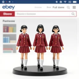 Image on the store website, eBay, Full body, 80mm resin detailed miniature of three school girls in deep red uniforms