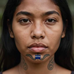 a portrait of a maori girl with bottom lip tattoos female, dark eyes, dark hair, olive skin, depth of field, zeiss lens, detailed, centered, artstation, fashion photoshoot, by Annie Leibovitz and Steve McCurry, David Lazar, Jimmy Nelsson, Breathtaking, 8k resolution, extremely detailed, beautiful, establishing shot, artistic, hyperrealistic, beautiful face, octane render