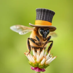 a photo of a honeybee wearing a top hat